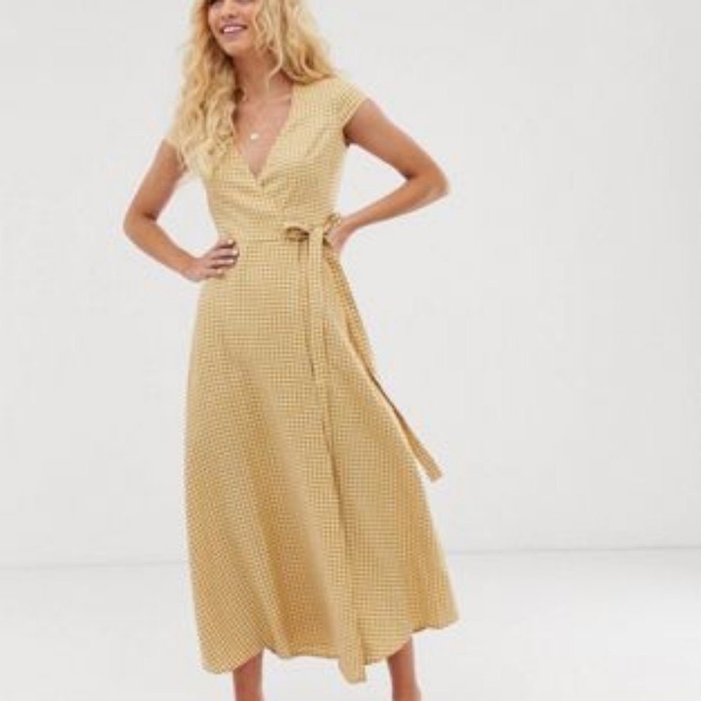 & Other Stories Gingham Linen Midi Wrap Dress